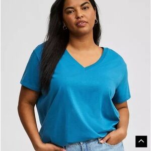 Torrid Heritage Jersey V-Neck Relaxed Tee bluesteel size 3X